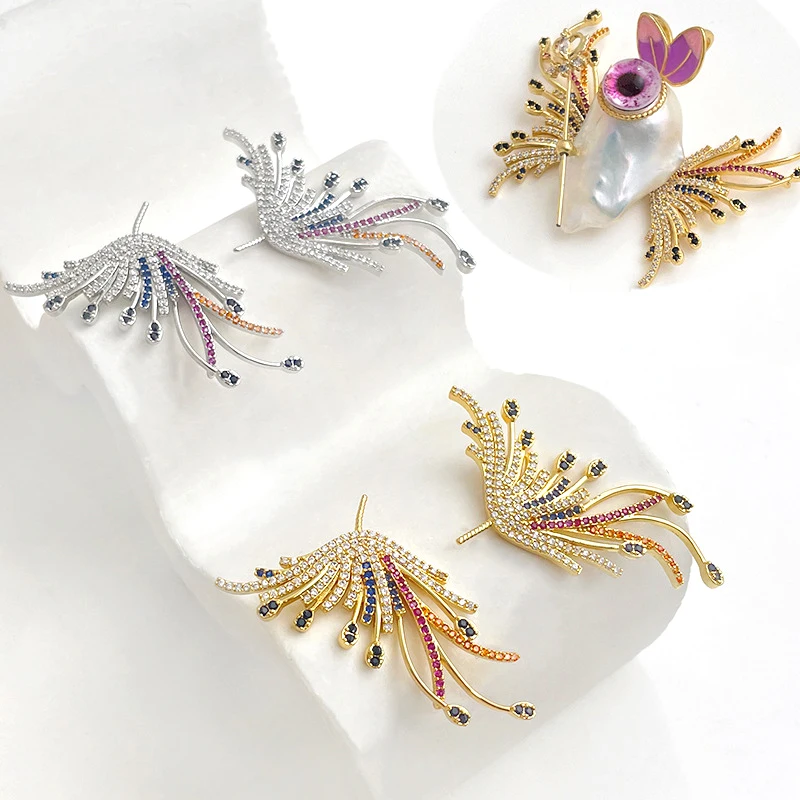 1 Pair  Copper Plated Genuine Gold Inlaid with Zircon Sprite Wings  DIY Makes Jewelry and Baroque Shaped Pearl Pin Accessories