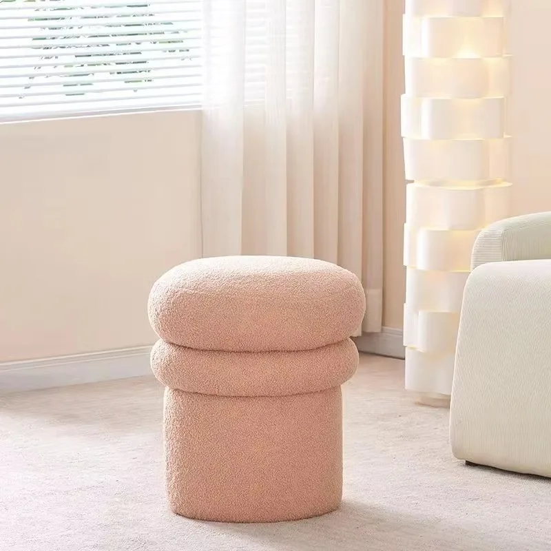 

Nordic Lamb Small Round Stool Household Lamb Low Stool Cute Cream Style Soft Living Room Bedroom Round Ottomans Home Furniture
