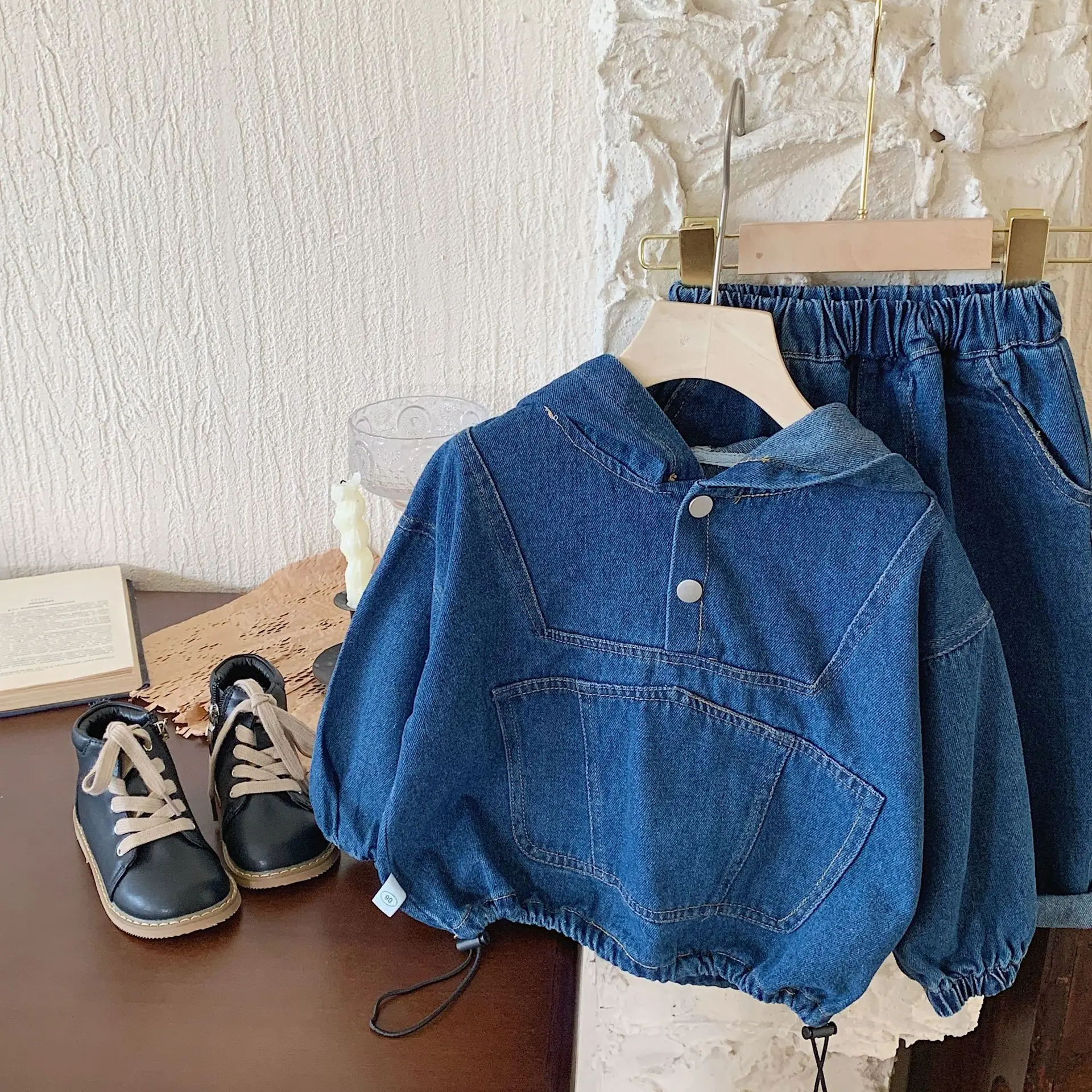 Children's Denim Sets 2026 Spring Autumn New Girls Clothes Set Hooded Denim Coat+Pants 2 Piece Kids Casual Outfits