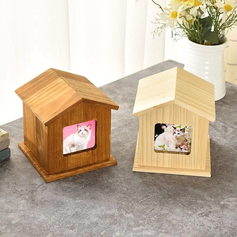 Caseta de cinerario para mascotas, caseta de cremación para perros y gatos, Animal bonito, conmemorativo de la muerte, de madera maciza