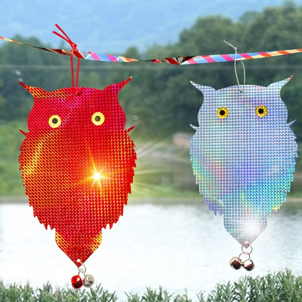 Hanging Bird Repel Scare Devices Waterproof Double-Sided Reflective Fat Owl Bird Repellent With Bell Pest Control Bird Repeller