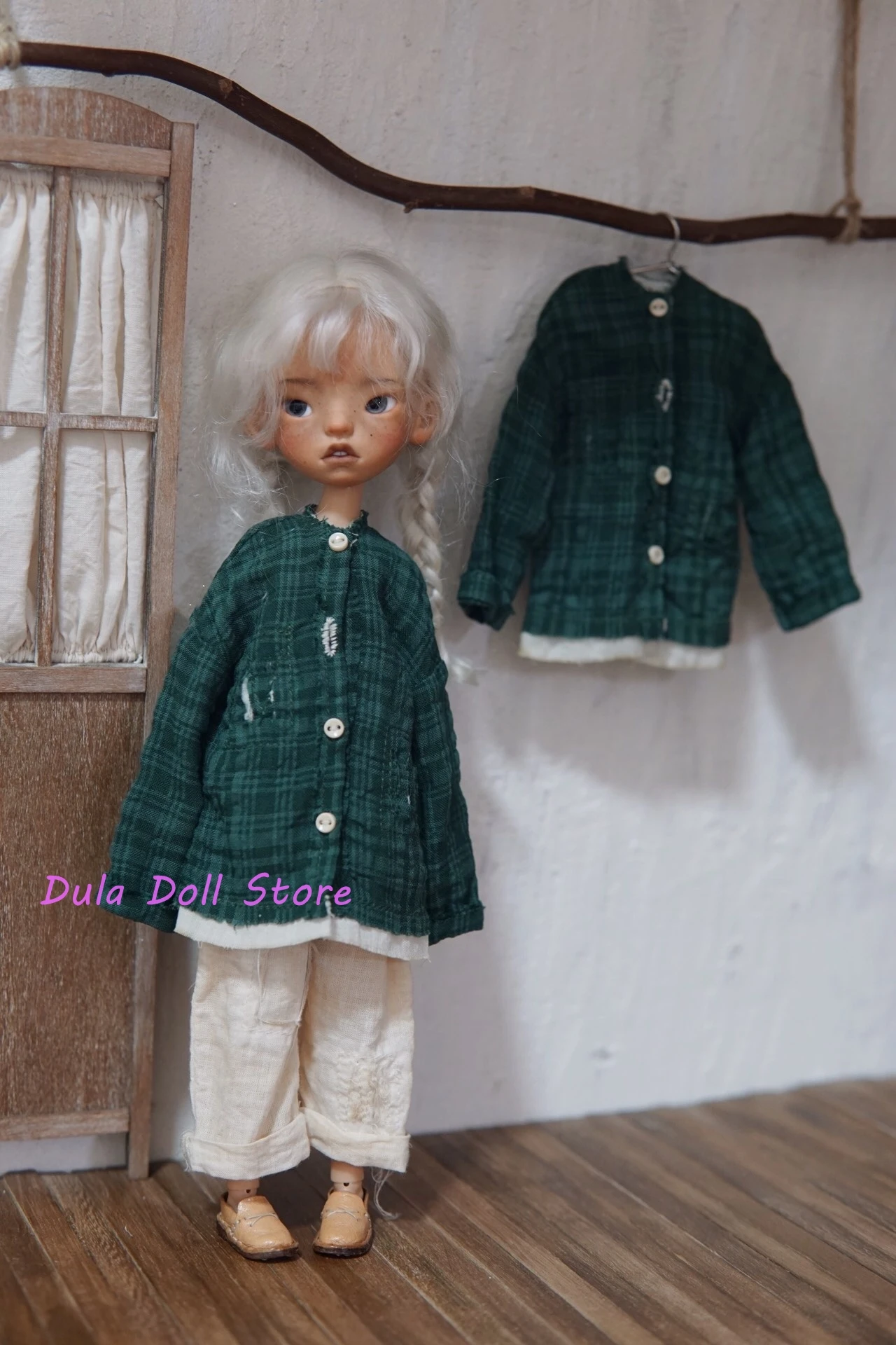 Dula Doll Clothes Dress Handmade green Ragged patch shirt pants Blythe Landoudou Landazz ob24 ob22 1/6 6 points body doll