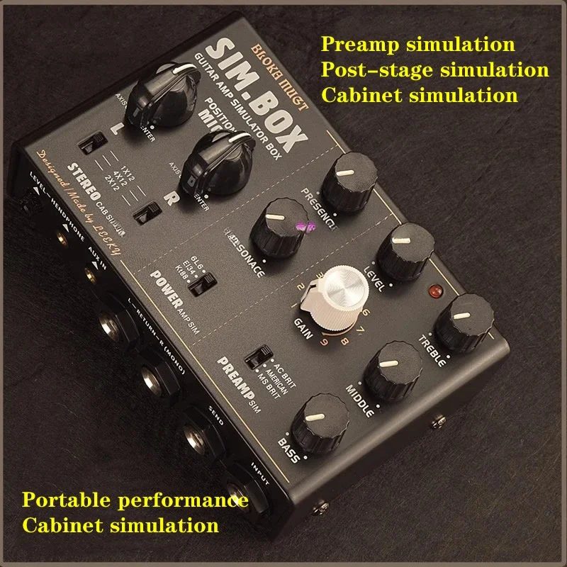 Electric guitar cabinet simulation DI box, stompbox effector, full simulation, 3 classic pre/post-amp simulations