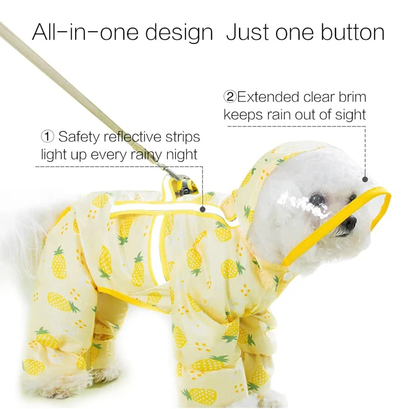 Lightweight Waterproof Rain Jacket with Night Reflective Strip, Cute Puppy Dog Raincoat, Small and Medium Pet Dog Clothes, Summe