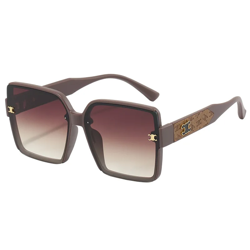 2025 Новые модные квадратные солнцезащитные очки — большая оправа с кожаным дизайном ног, женские трендовые солнцезащитные очки с защитой UV400