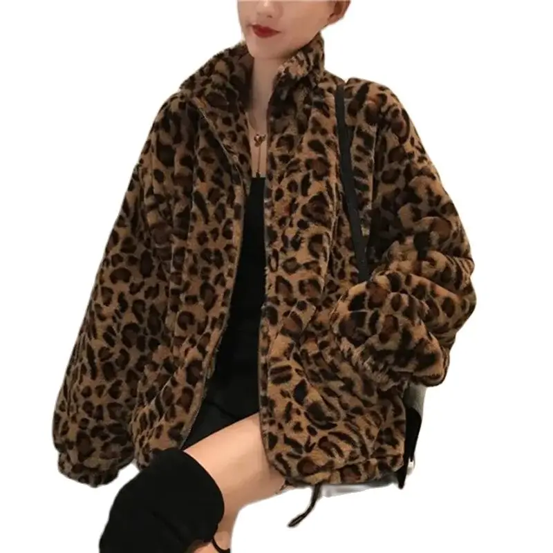 

Leopard Print Mink Fur Coat Female Tide Winter Super Fire, The New Korean Version Of Loose Fashion Collar Imitation Fur Coat