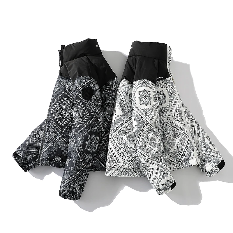 

High-Street Sle Men's down Jaet Spor ort Trendy Patchwork Nut Flower Couple's Winter Outerwear Polyester Fiber