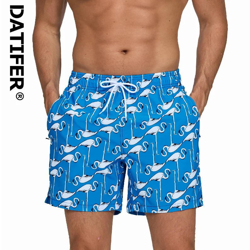 Datifer Brand 2024 New Fashion Polyester Gym Mens Shorts Mesh Liner With Side Pockets Quick Dry Beach Swimsuits Multicolor