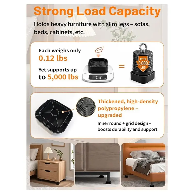 DTA4-Adjustable Furniture Risers 4-Pack-Square For Bed Frame Risers, Stackable Leg Support For Sofa, Couch, Table, Chair