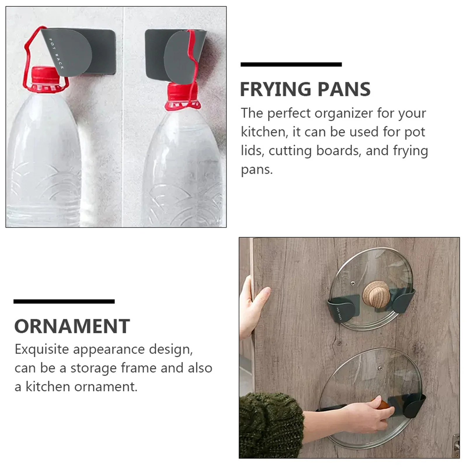 

Wall Mount Metal Lid Rack Kitchen Storage Adjustable Spacing Frosted Texture Minimalist Design Pan Holder Gift Housewarming