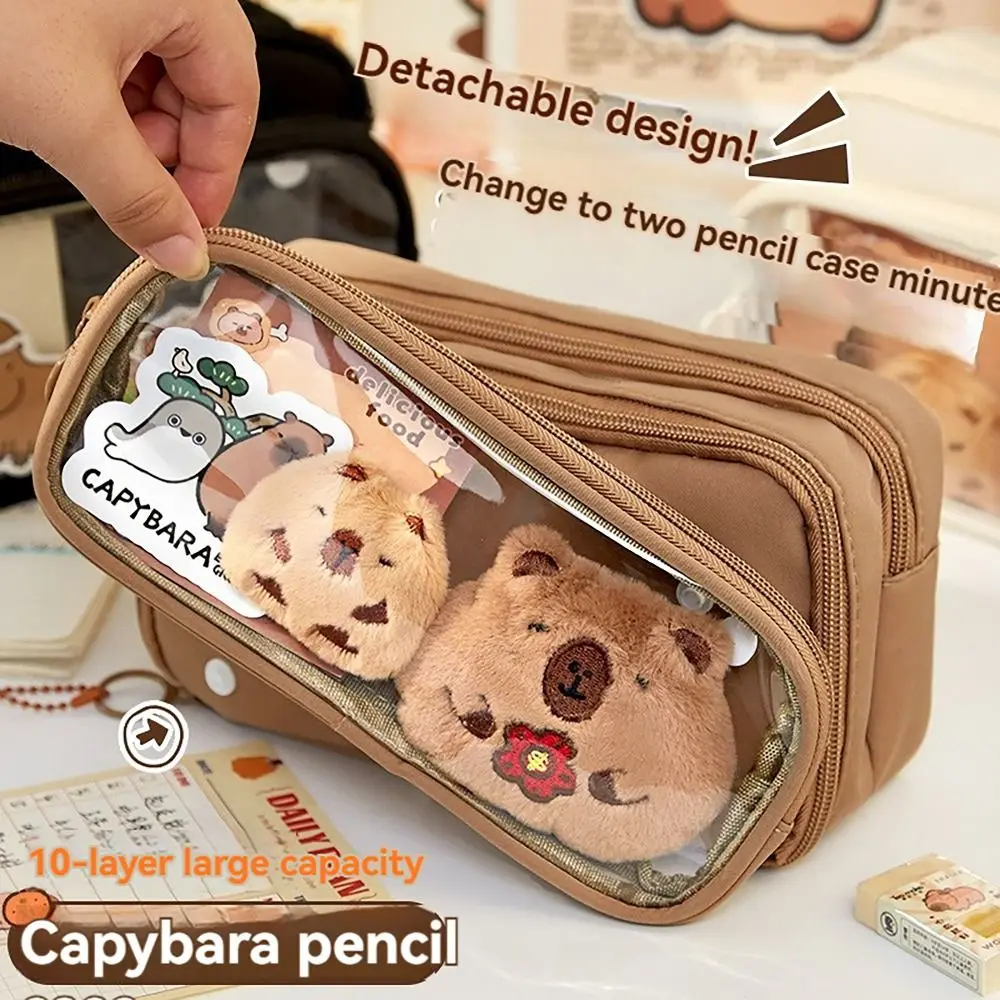 Capybara Pencil Case 10 Layers Multi-functional Pen Bag Large Capacity Detachable Stationery Storage Pouch