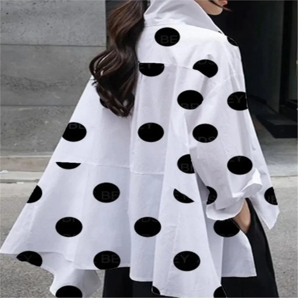 Mode Lange Mouw Polka Dot Print Shirts Vrouwen Herfst Onregelmatige Splits Losse Casual Shirt Vintage Vakantie Blusas Bohemian Tops