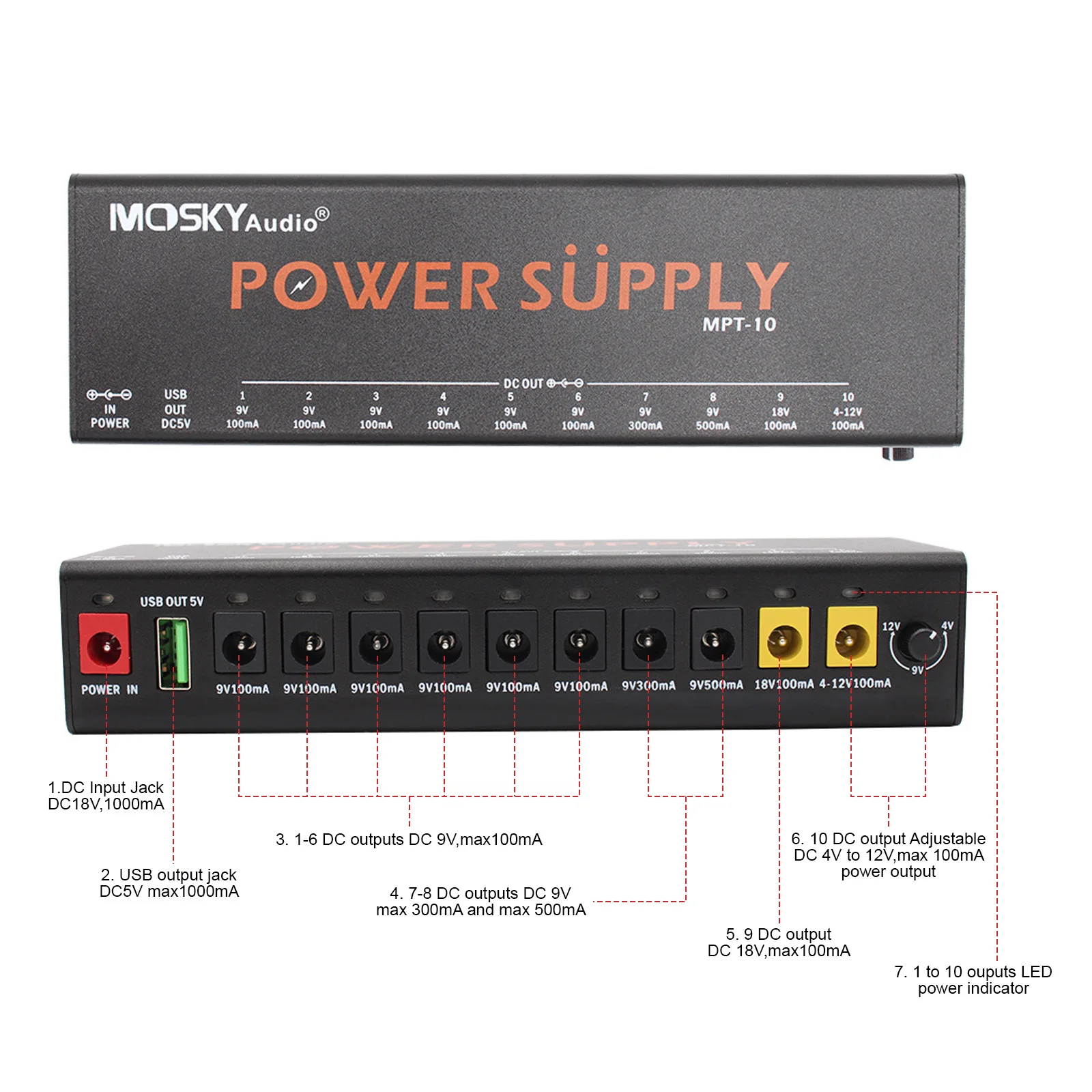 11-Channel Guitar Pedal Power Supply Independent Short Circuit Protection Pedal Board Power Supply for 9V/12V/18V Effect Pedal