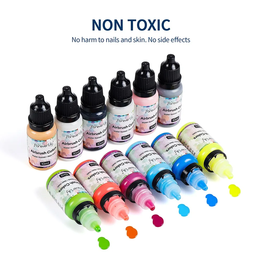 10ML  Acrylic Paint Ink Set 12PCS DIY Airbrush Nail Art Inks Airbrush Pigment for Spray Art Nail Stencils Painting Nail Art Tool