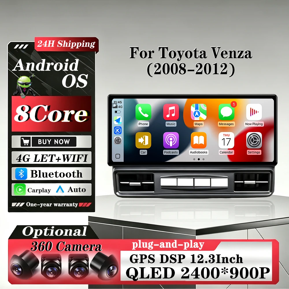 Wireless CarPlay Android Auto Navigation GPS Multimedia Player DSP Stereo 4G WiFi BT for Toyota Venza 2008-2012 Car Connectivity