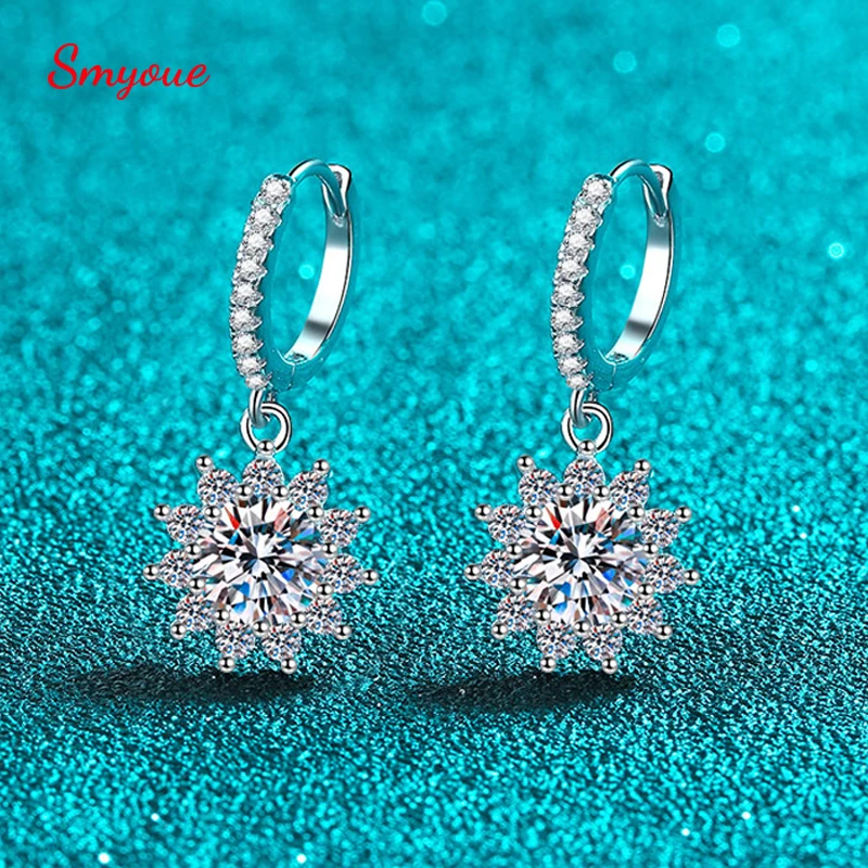 

Smyoue White Gold Plated 1-2ct Moissanite Drop Earrings for Women Diamond Jewelry 925 Sterling Silver Sunflower Earring for Girl