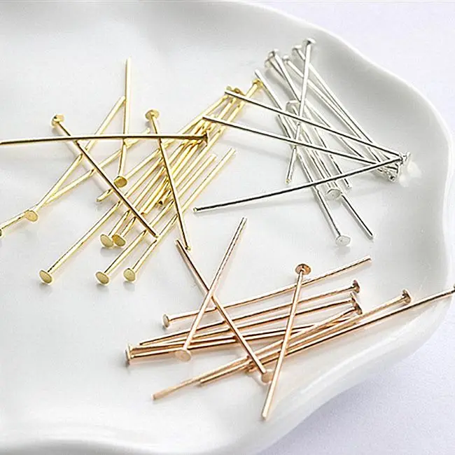 100-300pcs/lot 16/20/22/30mm Flat Head Pins Dia 0.6-0.8mm Gold/Silver/Bronze Plated Head Pins For Jewelry Making Accessories