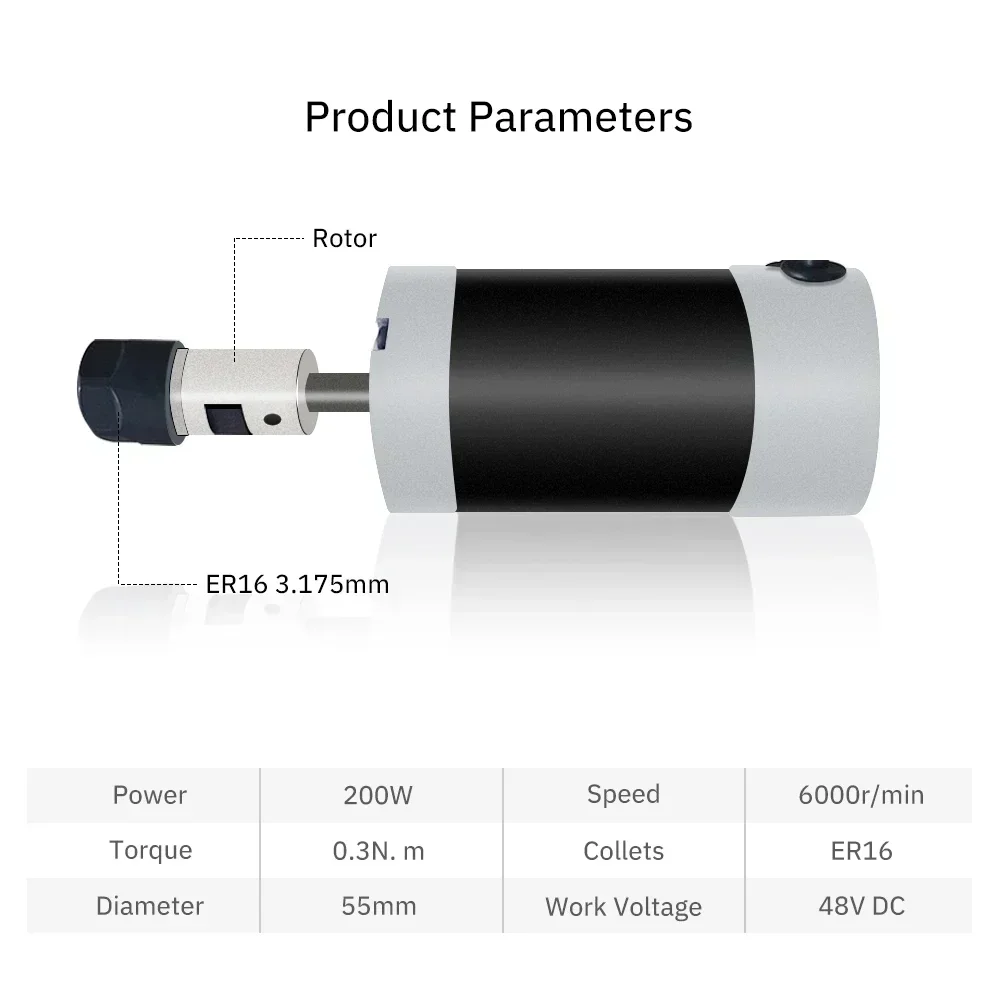 BLDC Brushless Spindle Motor 48V 200-500W ER11/ER16 Collet 12000RPM High Speed CNC Lathe Motor Hall Sensor Precision Grinding