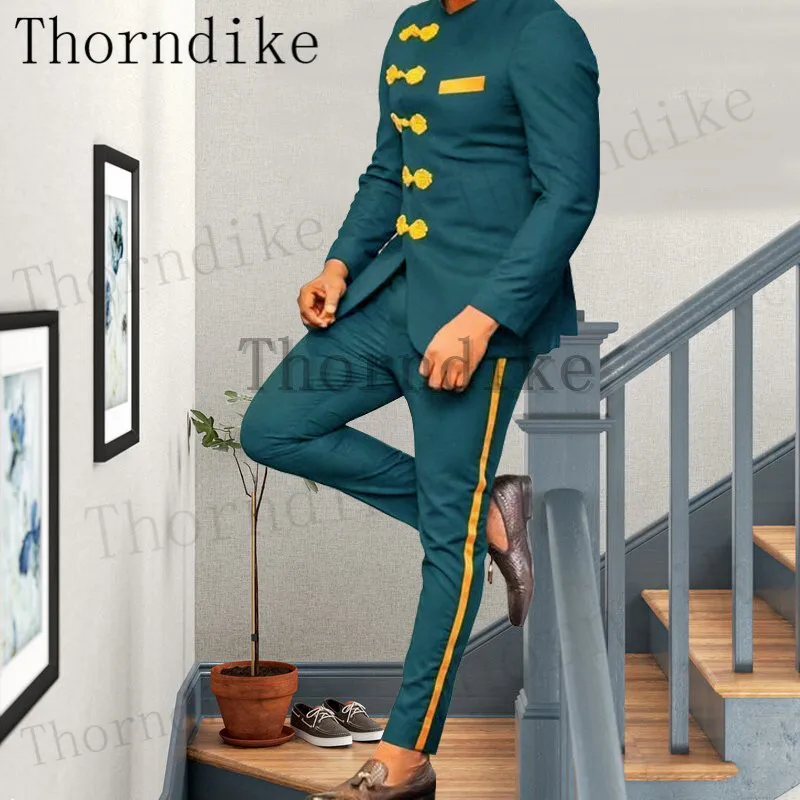 Thorndike High-Quality Male Suits Jacket Slim Fit 2 Pieces Formal Wedding Groom Best Man Cutting Custom Made Large Size Sets