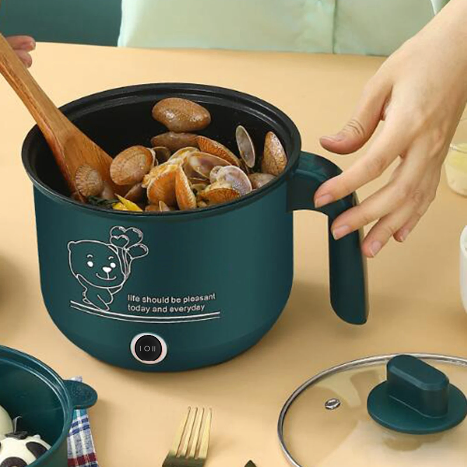 1, 8L 1-2 orang Mini kompor listrik makanan mie lapisan tunggal/ganda multifungsi anti-lengket panci mesin memasak uap untuk rumah