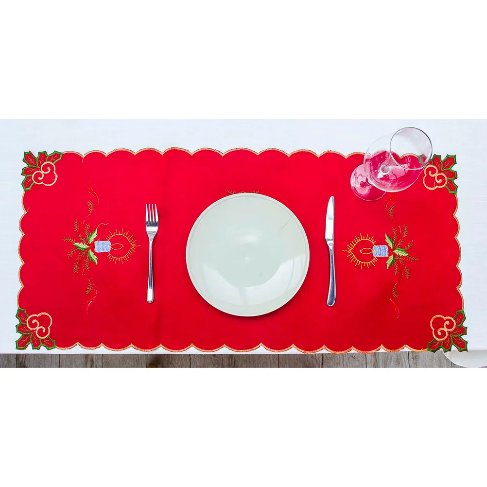 Christmas Holiday Table Placemat Rectangular Printed Decorative Dining Table Cloth Overlay (Red Wick)