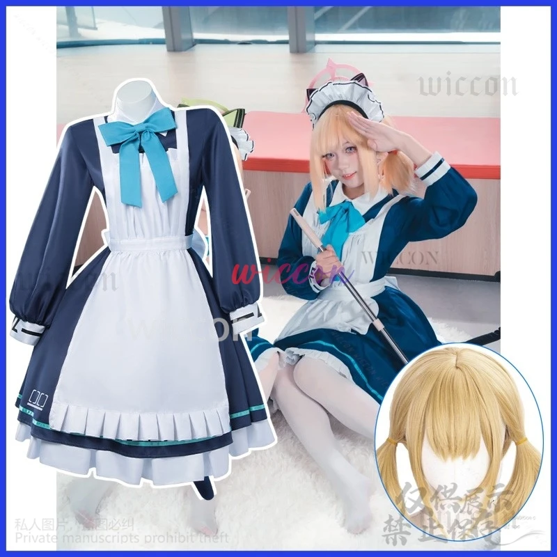 Anime Game Blue Archive Cosplay Saiba Midori Saiba Momoi Costume Maid Uniform Lolita Wigs Cat Ears Tail For Halloween Customized