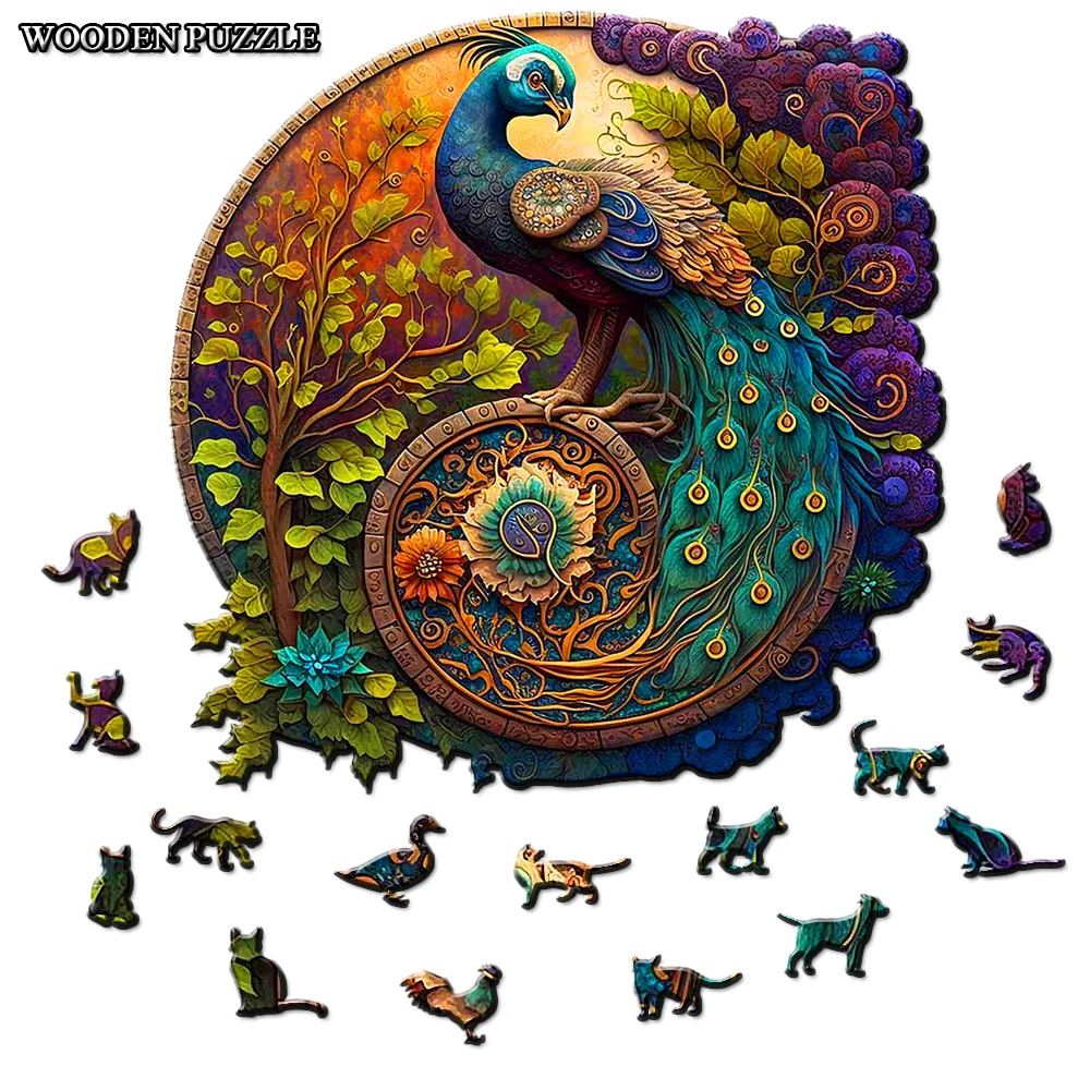 Adult Animal Wooden Puzzles Round Peacock and Bird Wooden Puzzle Children's Puzzle Toy Festival Gift A3 A4 A5 Multi Size Puzzle