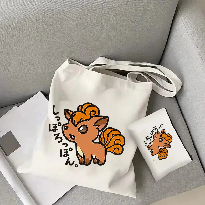 

Pokémon Six-Tails Large Capacity Tote Bag Casual and Portable Shoulder Bag Lightweight Shopping Bag Large Reusable Canvas Bag