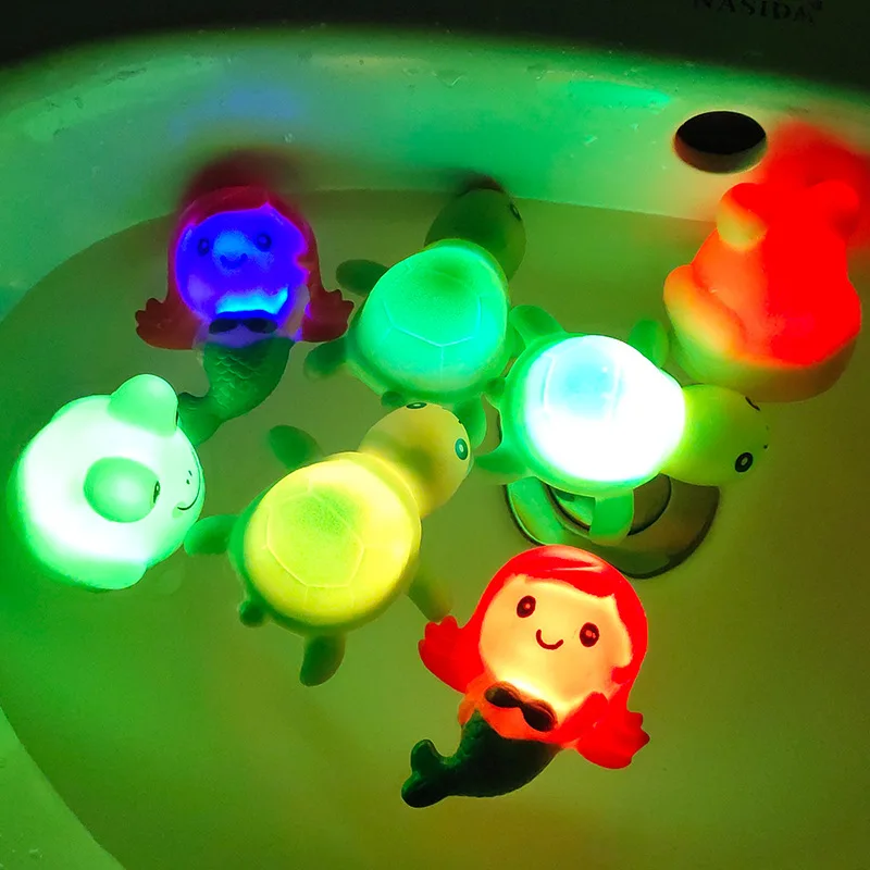 Children's Summer Baby Bath Waterproof Light-emitting Toys Cartoon Cute Mermaid Turtle Frog Water Play Sensor Animal Baby Toys