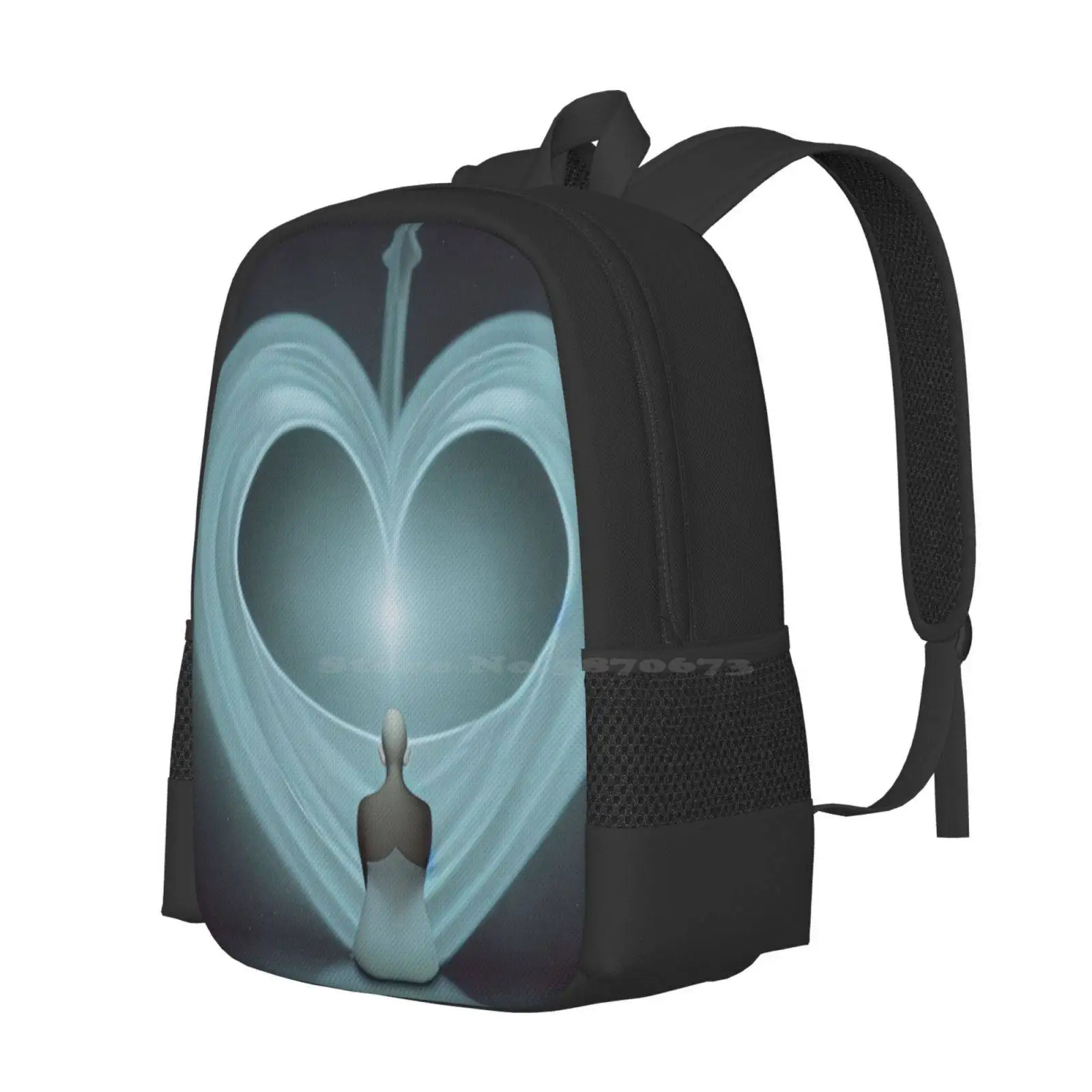 Sit In The Silence Hot Sale Backpack Fashion Bags Blue Gray Hearts Person Shapes