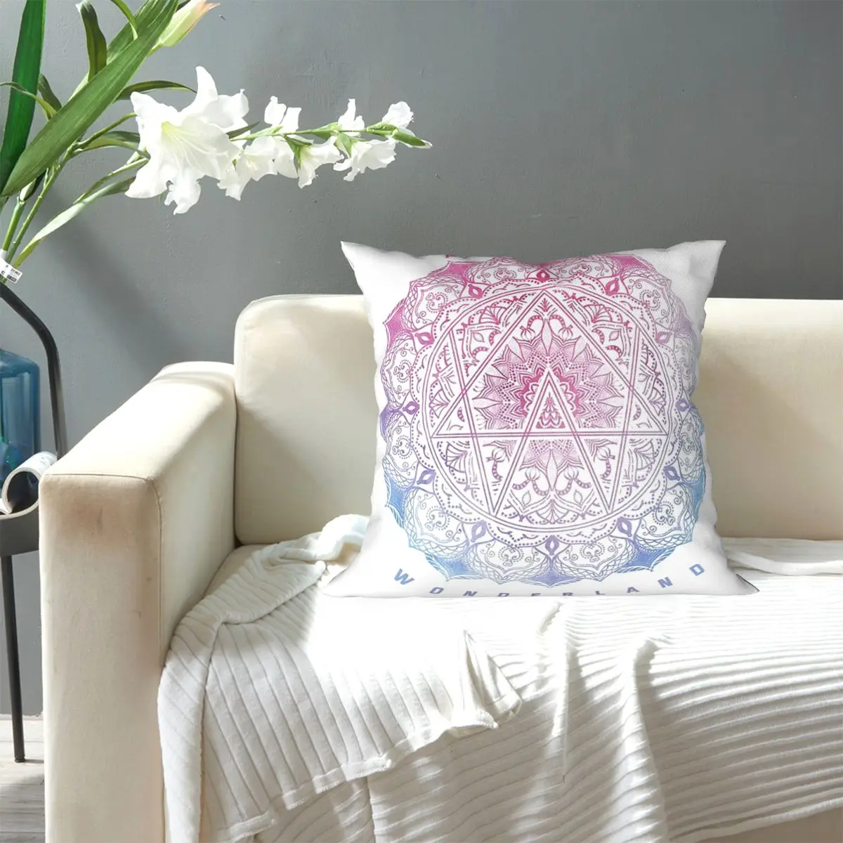 Alison Wonderland Mandal Square Pillowcase Pillow Cover Cushion Decor Comfort Throw Pillow for Home Living Room