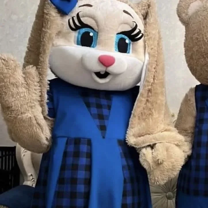 

Милый костюм талисмана бурого медведя, пасхальный кролик с синими костюмами, рождественское свадебное платье, костюм для взрослых животных на Хэллоуин