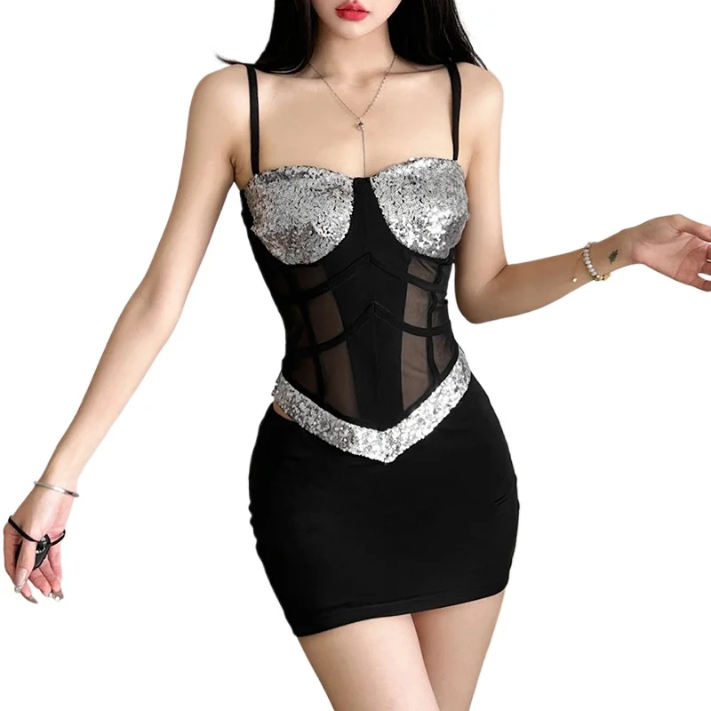 2025 cross-border European and American women's clothing autumn and winter new street fashion sexy suspender mesh slim vest