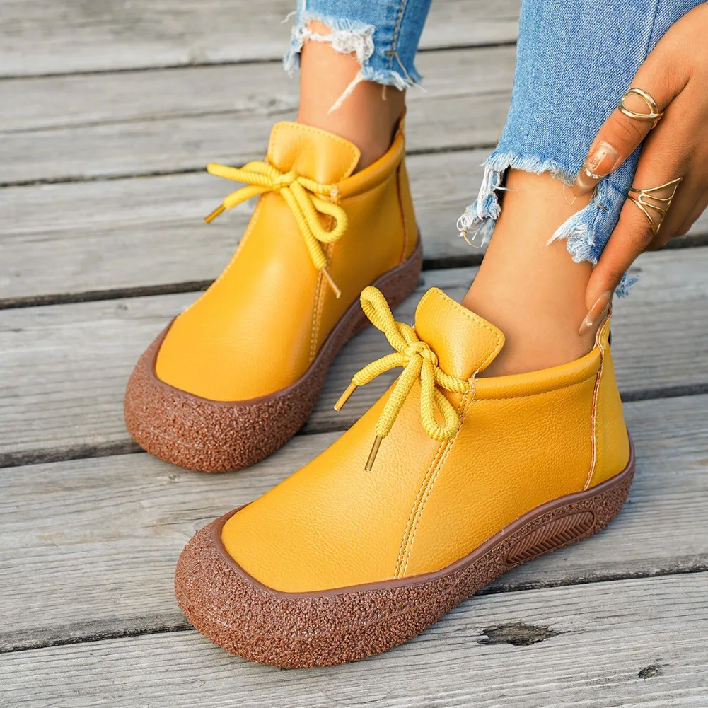 

Large-sized Retro Ankle Boots, Thick-soled Autumn Winter New Style Soft Leather Back Zipper Comfortable Soft-soled Women's Boots