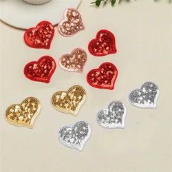 5pcs Heart Sequin CLothing Patches Sewing Applique Iron On Patch Badge Shirt Veil Shoes Bags Hats Diy Accessories With Glue