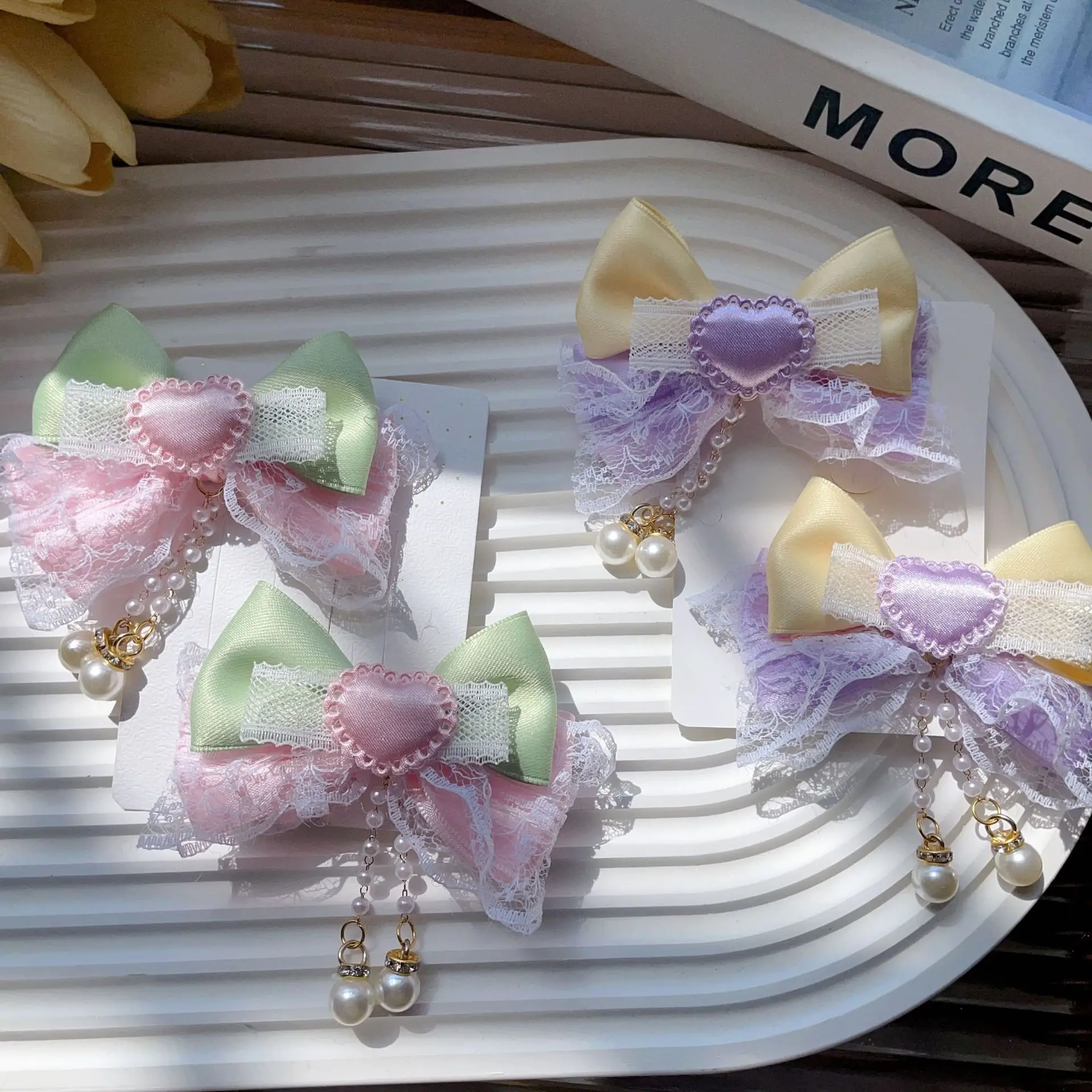 

Korean version of fashion cartoon fabric girl bow handmade hairpin cute double ponytail pair colorful headdress