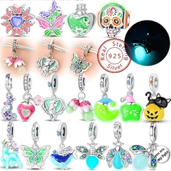 New 925 Sterling Silver Moon Bear Astronaut Colorful Luminous Series Charms Beads Fit Pan Original Bracelets DIY Fine Jewelry