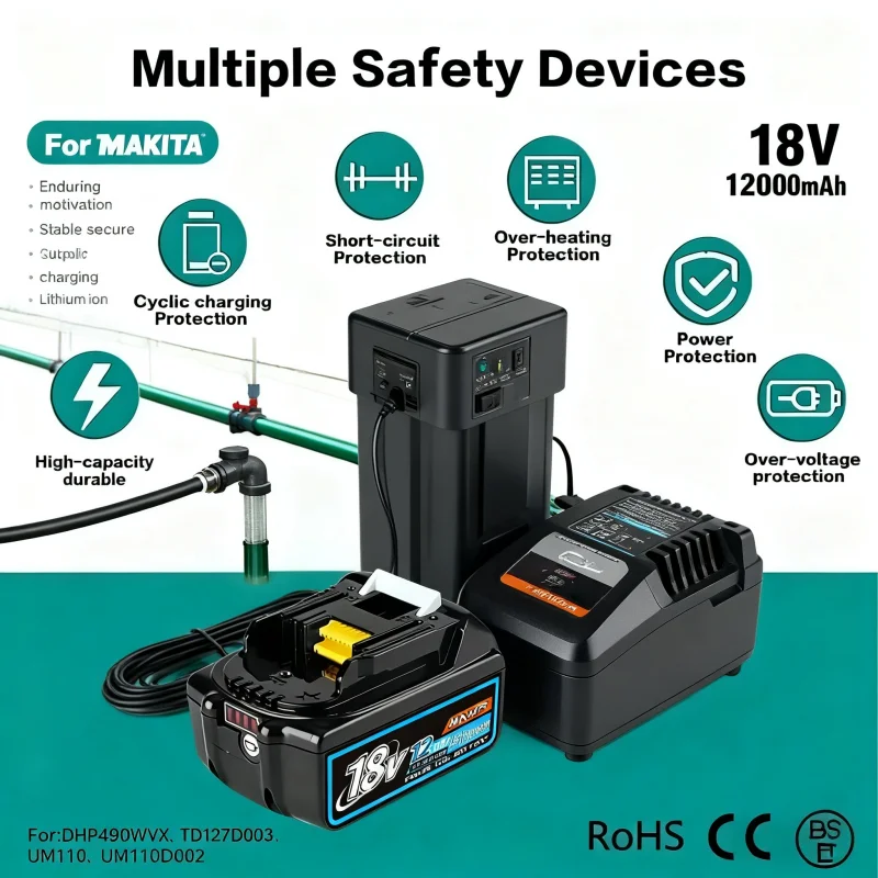

Genuin 12.0Ah 18V Cycling charging Lithium-Ion for MAKITA Electric tool for DGA404 DDF487 DTW700C BL1860B BL1850B & More