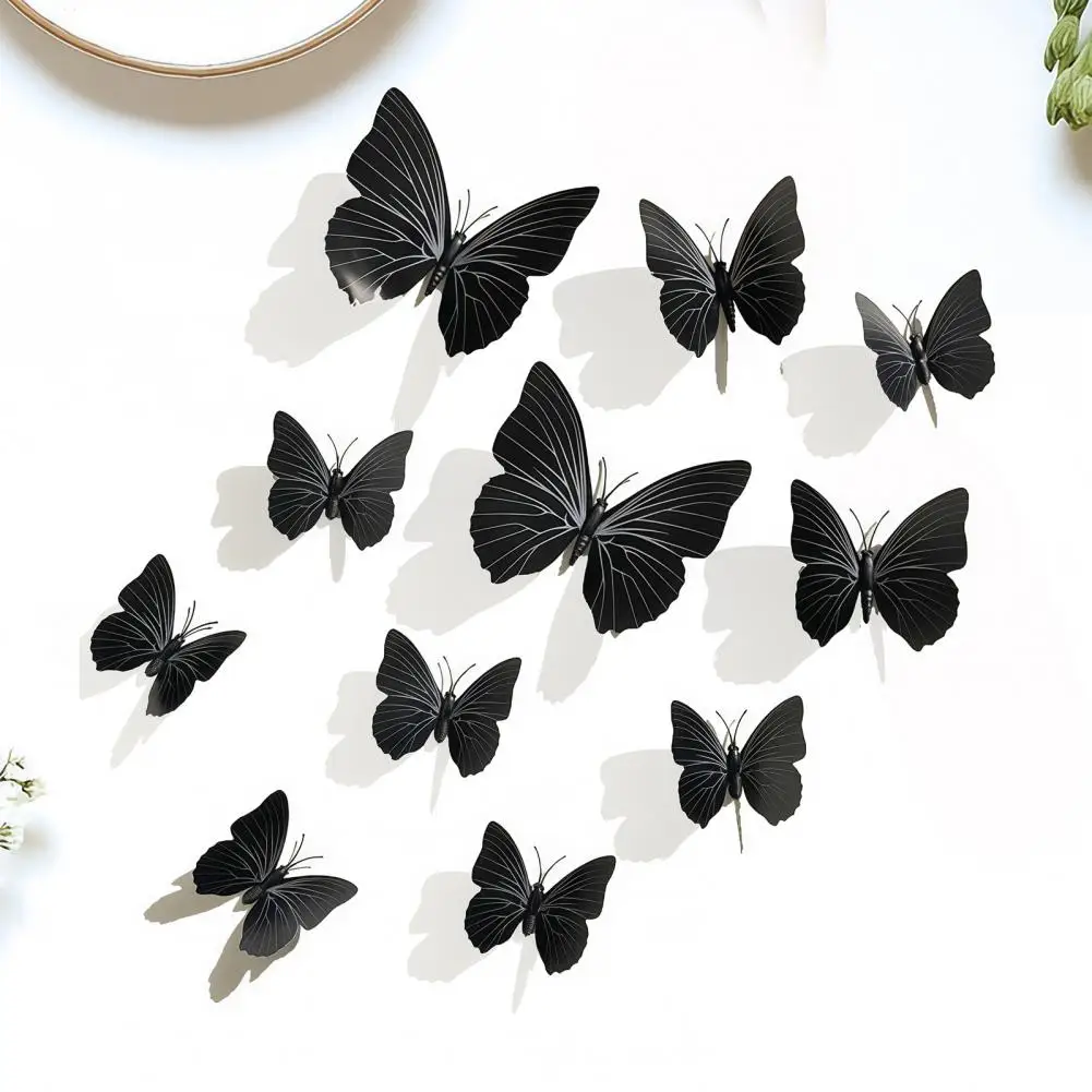 12Pcs 3D Black Butterfly Wall Stickers, Removable PVC Decals for Halloween Party Self Adhesive Butterfly Wall Art Decorations