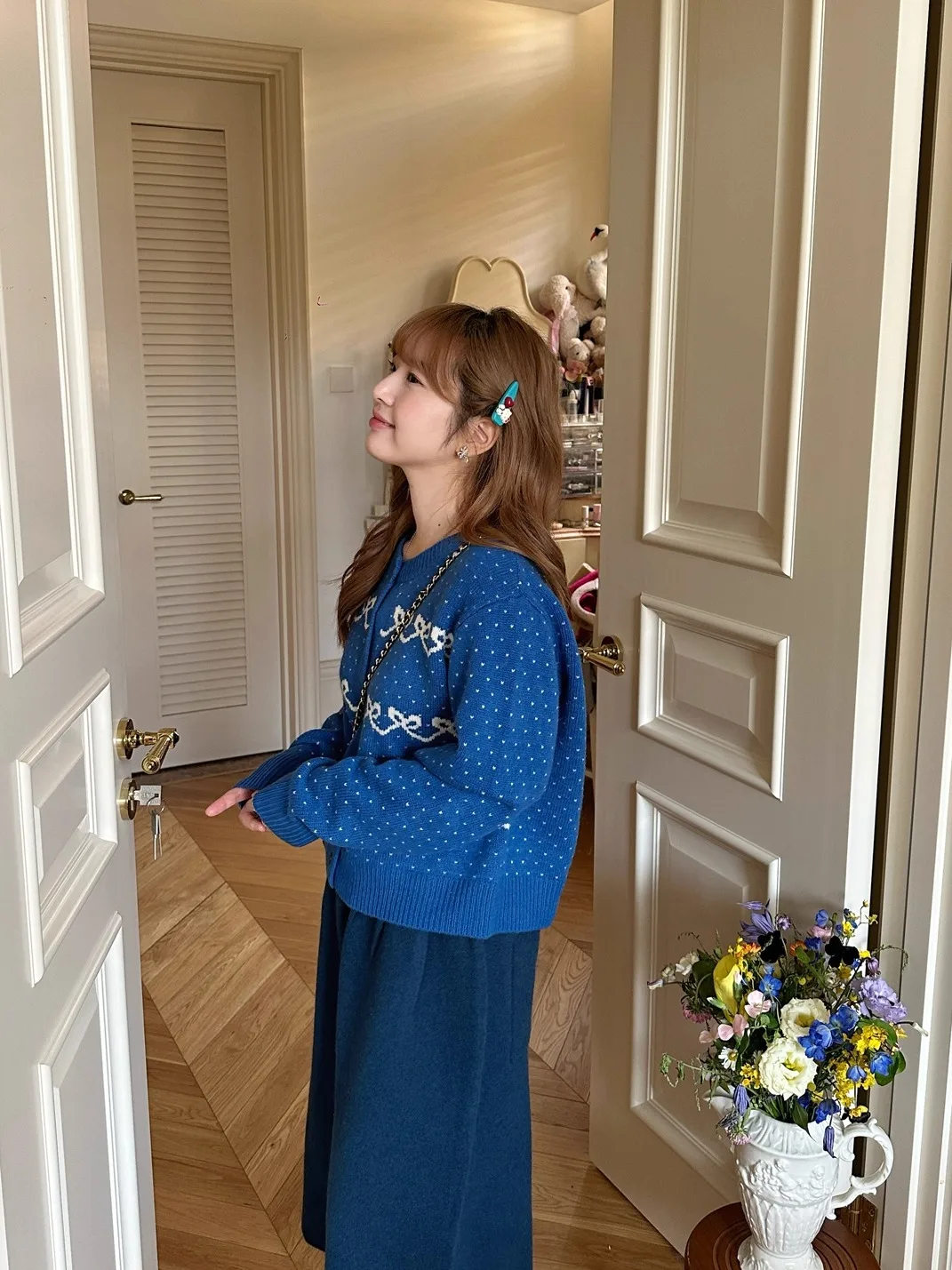 

ReallyWhy Warm Gentle Girl Deer Knitwear Bow Tie College Sle Sweater Knot Sweater Autumn Commute Loose Long Sve