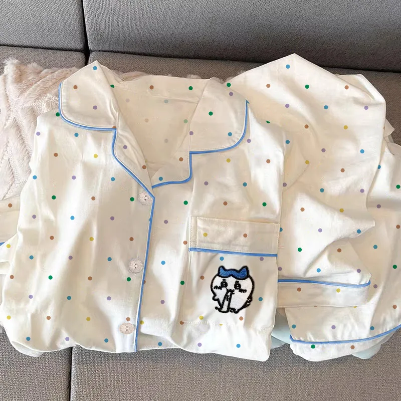 

Cartoon Chiikawas Cute Polka Dot Home Clothes Spring and Autumn Long-sleeved Trousers Pajamas Girls Home Clothes Set