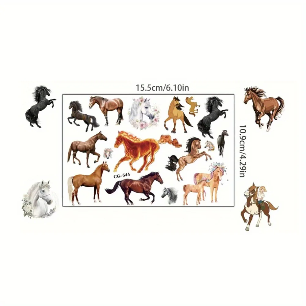 8 Sheets Temporary Horse Tattoos Stickers Birthday Themed Party Supplies Decorated with Tattoo Gifts