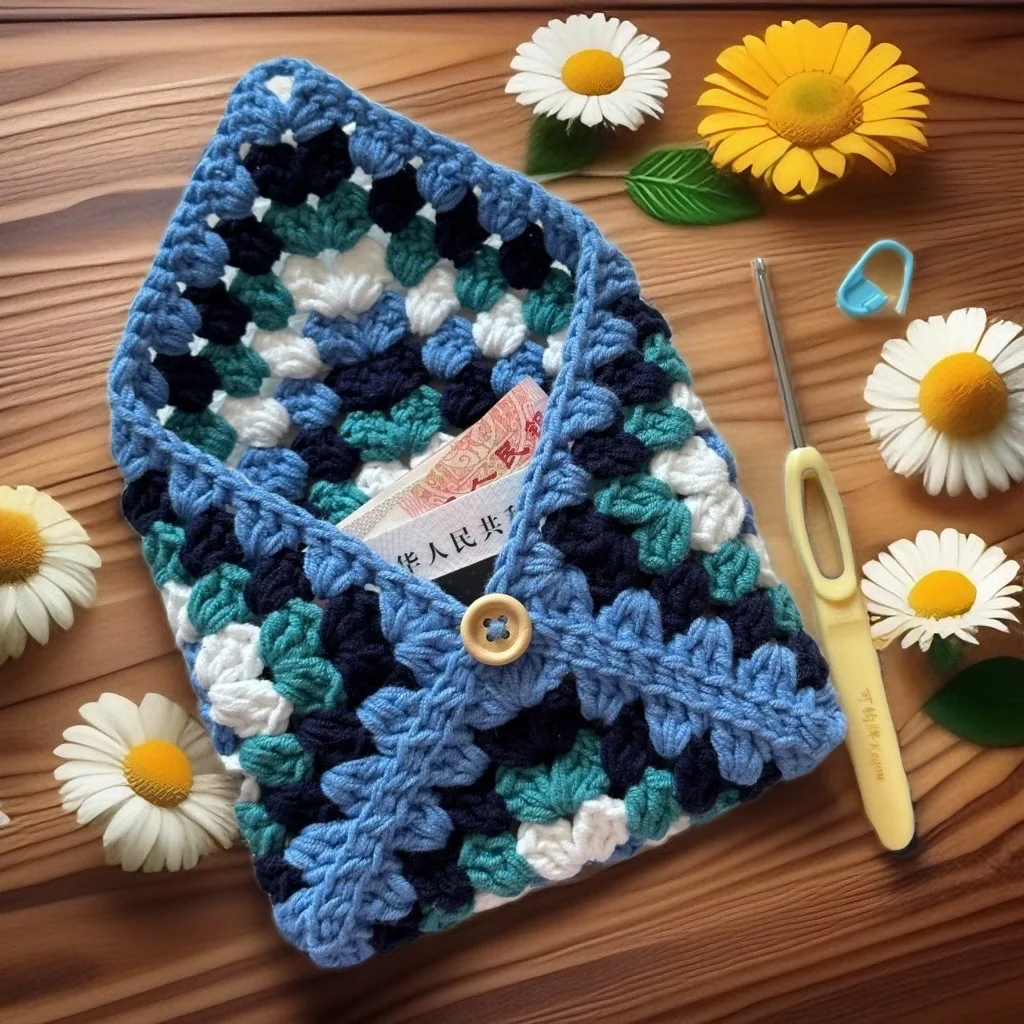 Handmade Crochet Small Cute Purse Knit Mini Bag Colorful Makeup Bag Granny Square Wallet Pouch Retro HandBags for Women