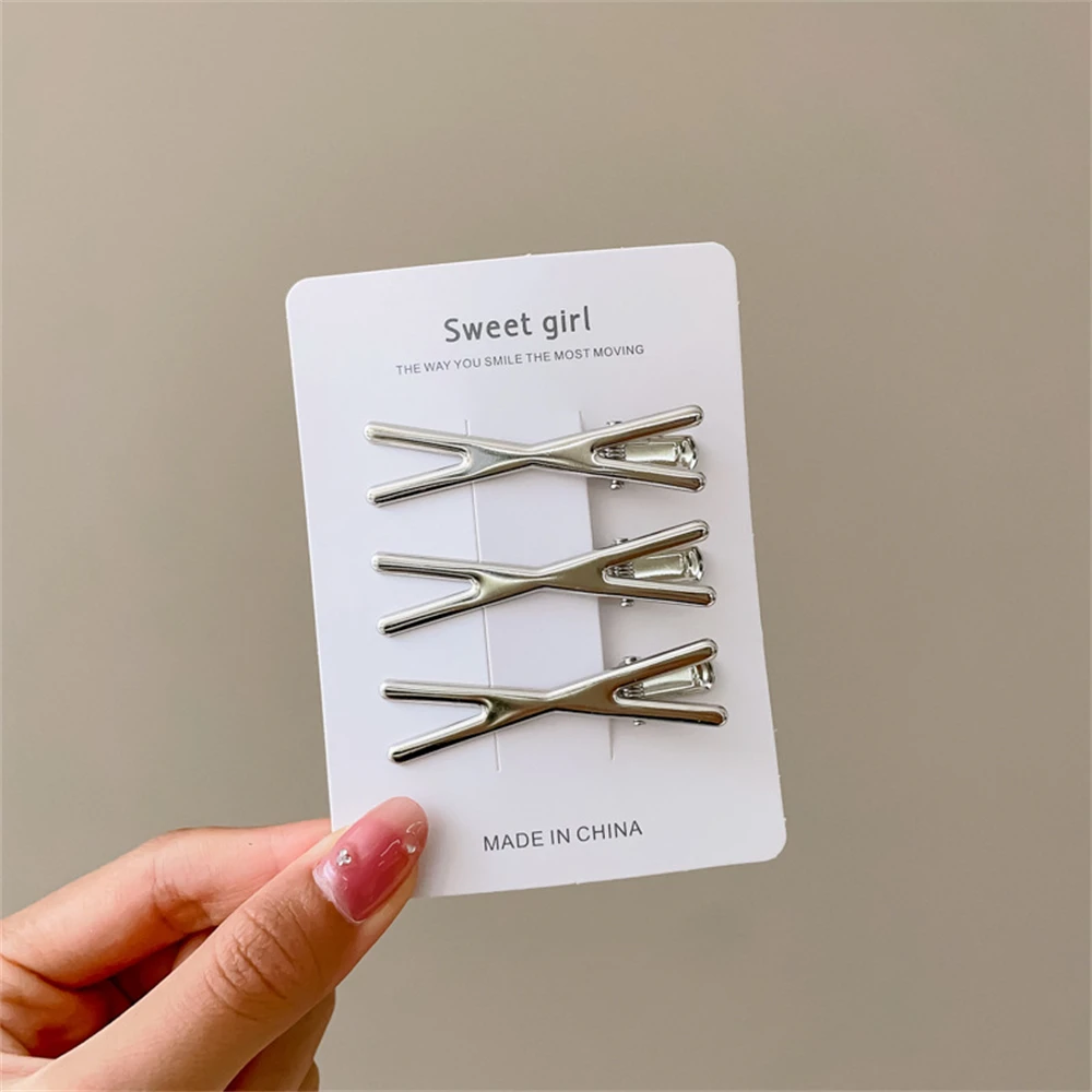 3/6/9/12Pcs Girl Y2k Hair pins Silver Metal Duckbill Clip Women Hair Clips Side Bangs Female Ladies Barrettes Hair Accessories