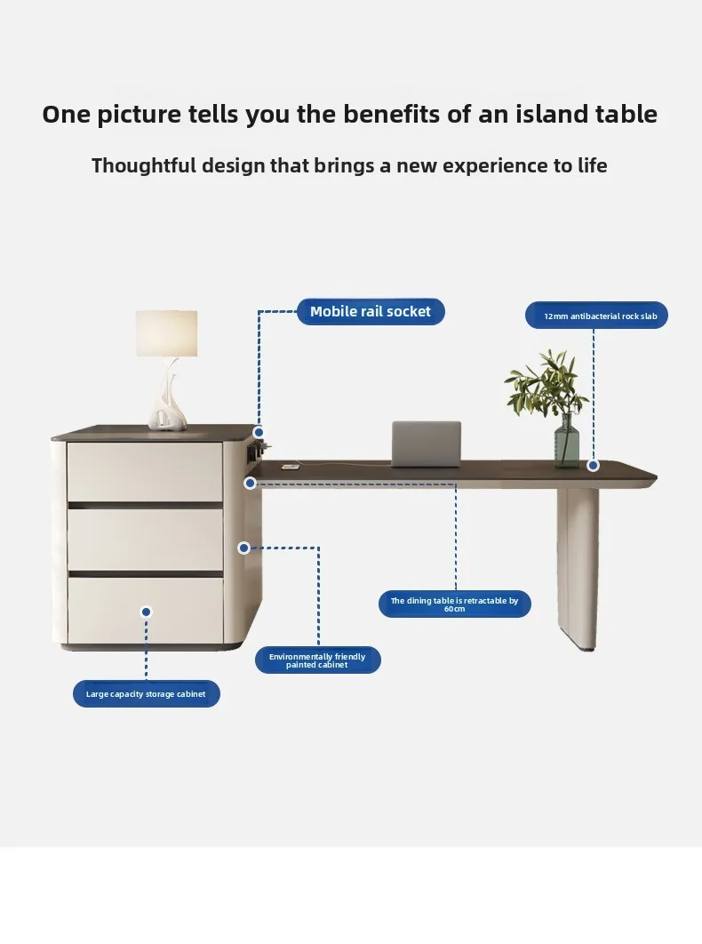 Island table integrated cream wind retractable multi-functional rock slab, island table extremely simple household advanced