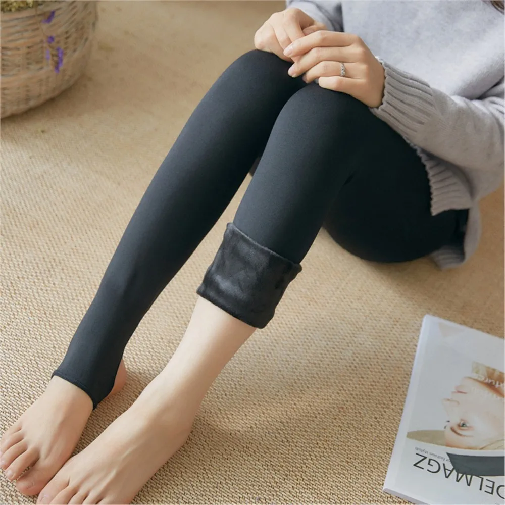 Women's Winter Fleece Pantyhose Warm Solid Color Leggings High Waist Elastic Stockings Outer Leggings Woman Ropa Para Mujer