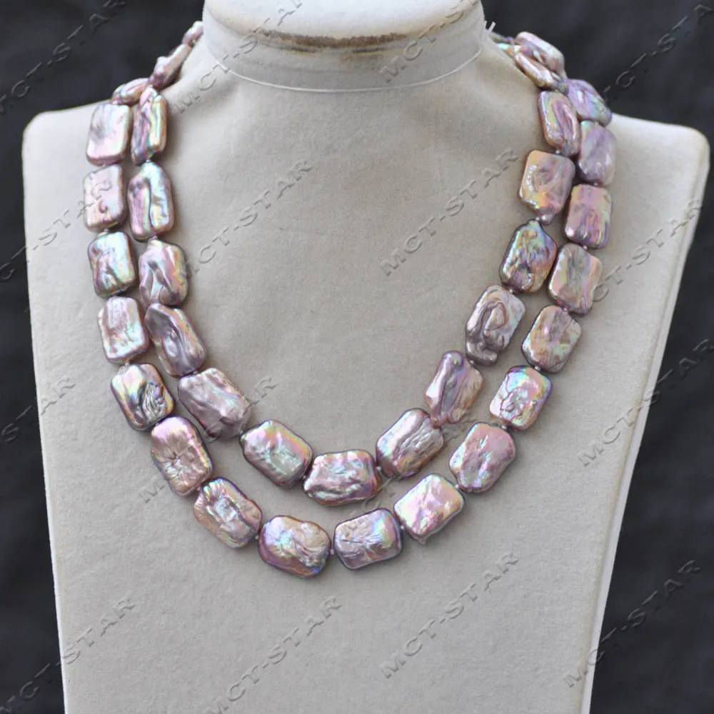 

Z14095 17~33" 18mm Peacock Lavender Rectangle Coin Freshwater Pearl Necklace CZ