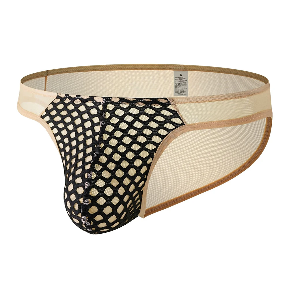 Men Mesh Fishing Net Pouch Briefs Underwear Sheer Seductive Underpants Lingerie Quick Drying Men Mesh See Through Underwear