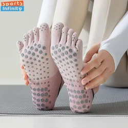 1pair Fashion Five Toes Yoga Socks Women Silicone Anti Slip Indoor Dancing Floor Fitness Sports Socks Professional Pilate Socks