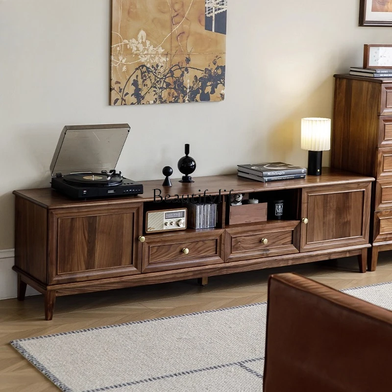 

American solid wood TV cabinet North American black walnut modern simple storage locker